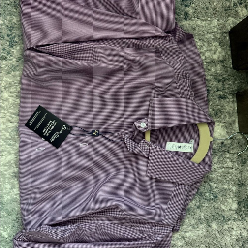 NWT State Liberty Mens Purple Checkered Athletic Fit Dress Shirt Sz M - Picture 5 of 7